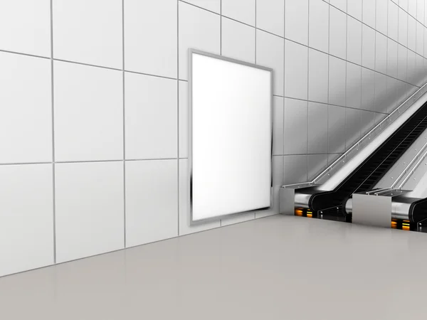 Mock up poster media template ads display in Subway station escalator. 3d rendering