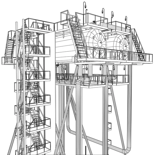 Wireframe Oil and Gas industrial equipment. Tracing illustration of 3d