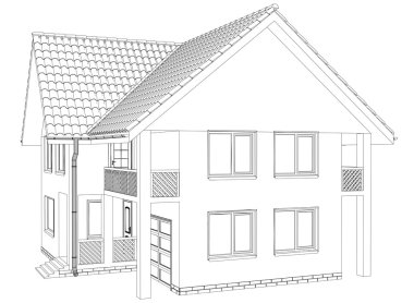 Outline house on the white background. Illustration created of 3d. EPS 10