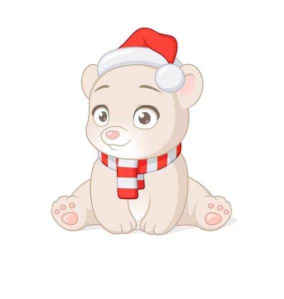 Ursinho polar bonito no chapéu de Natal do Pai Natal. Ilustração dos desenhos animados vetoriais. —  Vetores de Stock