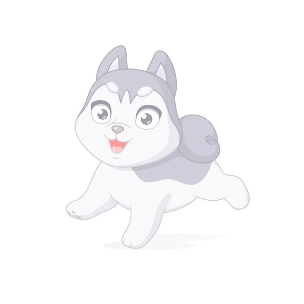 Feliz filhote de cachorro husky correndo. Desenhos animados ilustração vetorial no fundo branco. — Vetor de Stock