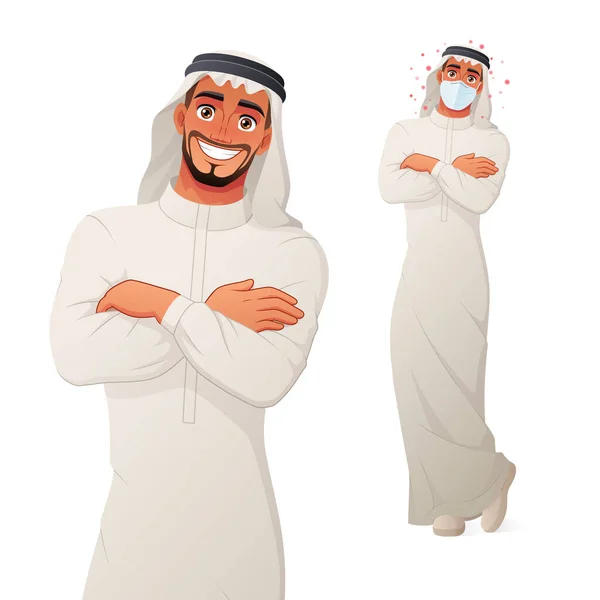 Arab man with arms crossed. Cartoon vector character. — Stock Vector