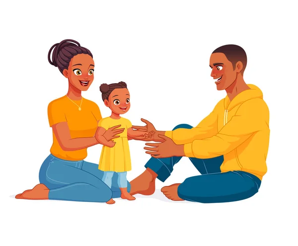 Feliz família afro-americana. Desenhos animados ilustração vetorial. — Vetor de Stock