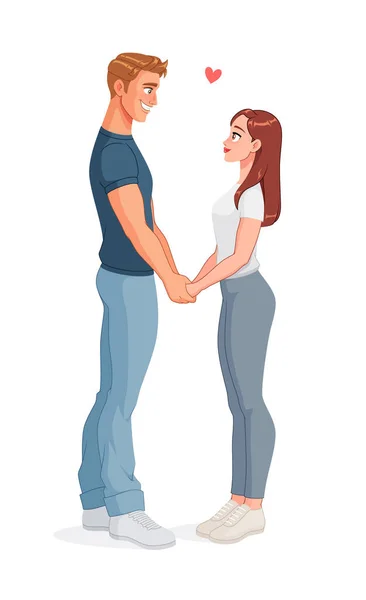 Pareja feliz enamorada cogida de la mano. Ilustración vectorial aislada. — Vector de stock