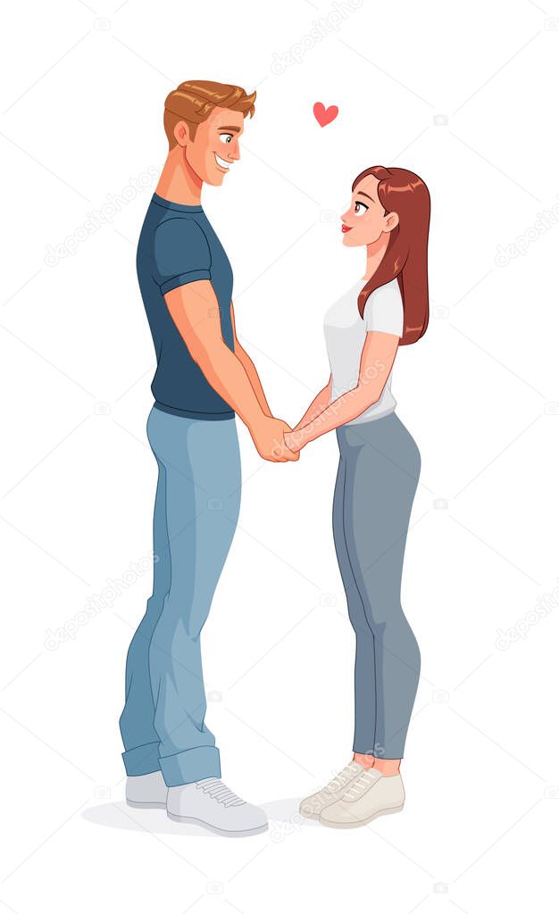 Happy couple in love holding hands. Isolated vector illustration.