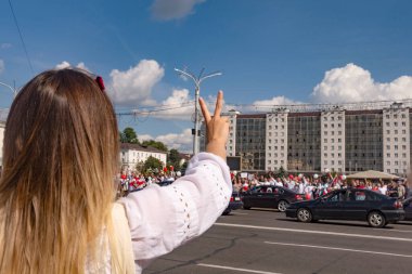Vitebsk, Belarus - 16 Ağustos 2020: Vitebsk Belarus 'taki miting