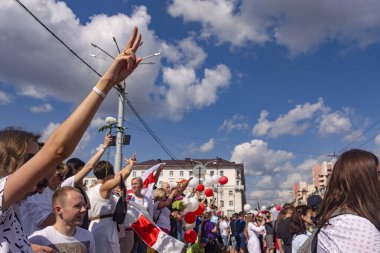 Vitebsk, Belarus - 16 Ağustos 2020: Vitebsk Belarus 'taki miting