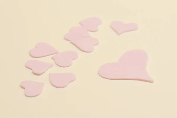 Corazones Rosados Sobre Fondo Pastel Feliz Día San Valentín Amor — Foto de Stock