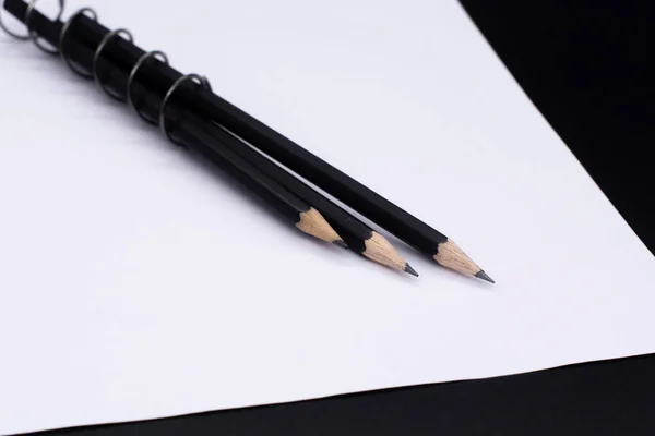 Schwarzer Bleistift Einer Metallspirale Auf Weißem Hintergrund Geschäftskonzept — Stockfoto