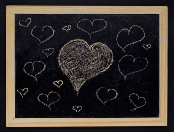 White Color Chalk Hand Drawing Heart Shape Blackboard Background Valentine — Stock Photo, Image