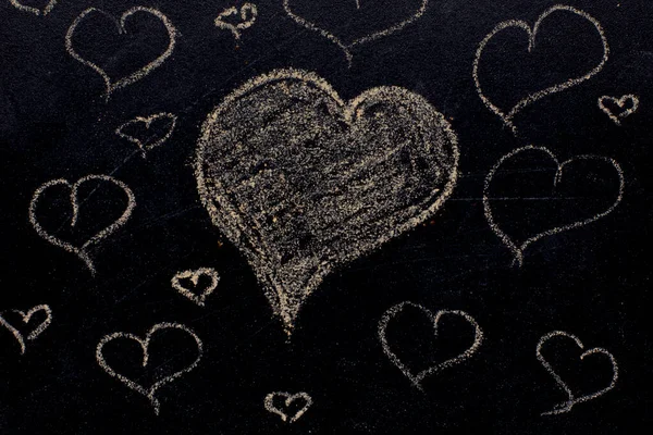 White Color Chalk Hand Drawing Heart Shape Blackboard Background Valentine — Stock Photo, Image