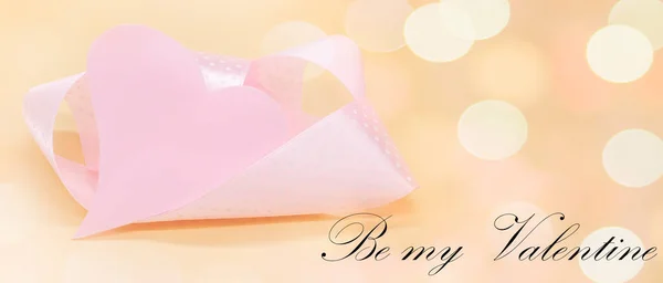 Růžová Stuha Srdce Text Šťastný Valentýn Valentýn Koncept Svátku — Stock fotografie