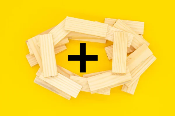 Sign Wooden Blocks Yellow Background — Stock Photo, Image