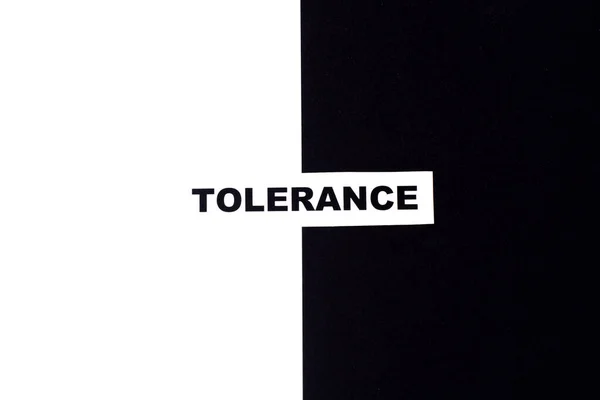 Tolerancia Szöveg Fehér Fekete Háttérrel Egyenlőség Sokféleség Tolerancia Társadalmi Koncepció — Stock Fotó