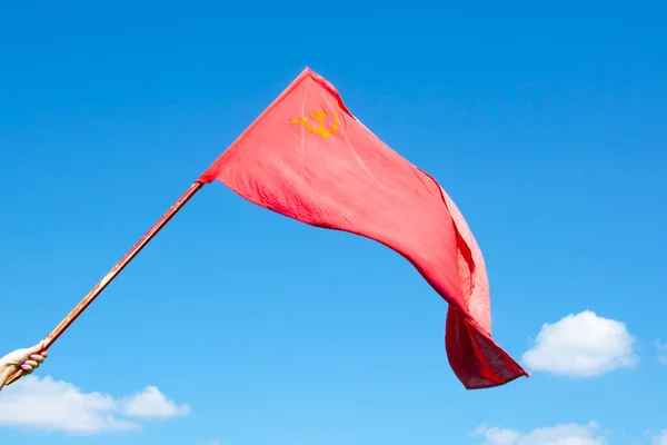 Union Soviet Socialist Republics Old Flag Waving Blue Background — Stock Photo, Image