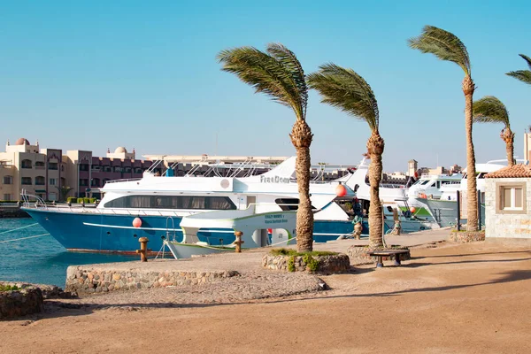 Hurghada Egypt Září 2021 Bílé Lodě Nábřeží Hurgadě — Stock fotografie