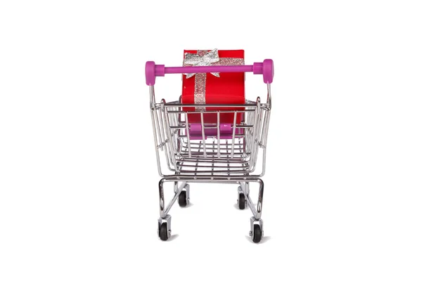 Geschenkdozen in trolley Shopping Card — Stockfoto