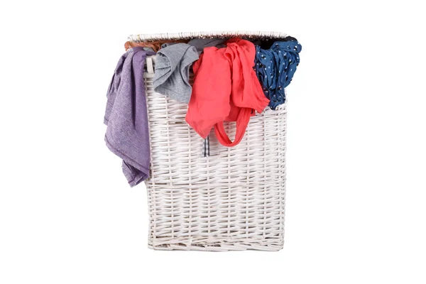 Clothes in Laundry Basket on White — Stock Photo, Image
