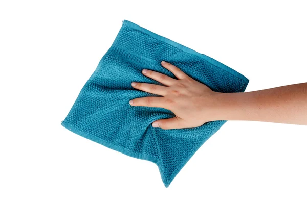 Serviette de nettoyage de tissu tenant les mains — Photo