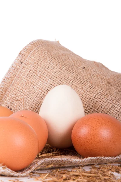 Organic Eggs with Sackcloth — Stock Photo, Image