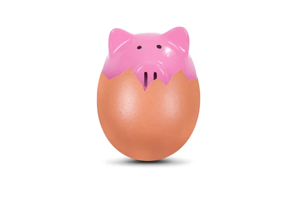 Sparschwein im kaputten Ei — Stockfoto