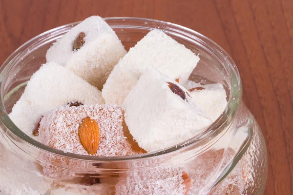 Turkish Delights in Glass Bowl — Stock Photo, Image