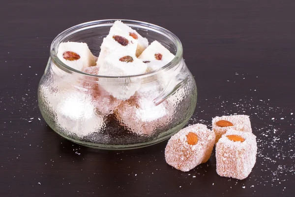 Turkish Delights in Glass Bowl — Stock Photo, Image