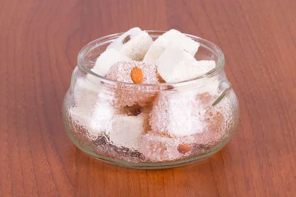 Turkish Delights in Glass Bowl — Stock Photo, Image