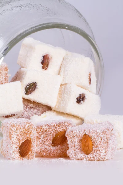 Turkish Delights in Glass Bowl — Stock Photo, Image