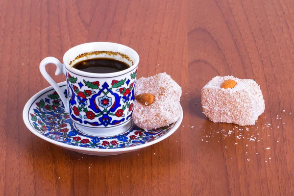 Turkish Delights with Coffee Cup — Stock Photo, Image