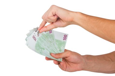 Erkek el Holding Euro banknot