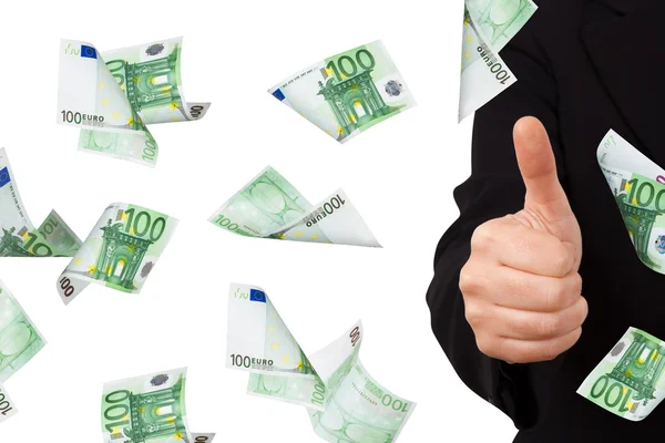 Euro Banknotes with Confirmation Sign of Business Woman — Stock Photo, Image