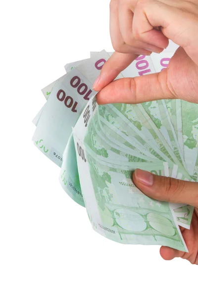 Banconote in euro in possesso della mano maschile — Foto Stock