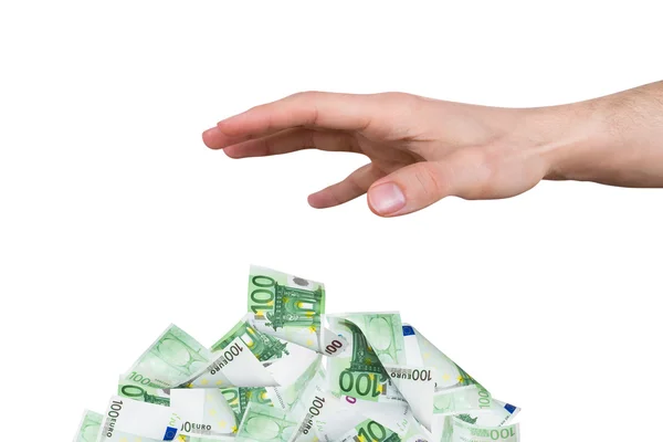 Male Hand Reaching Euro Banknotes — Stock Photo, Image