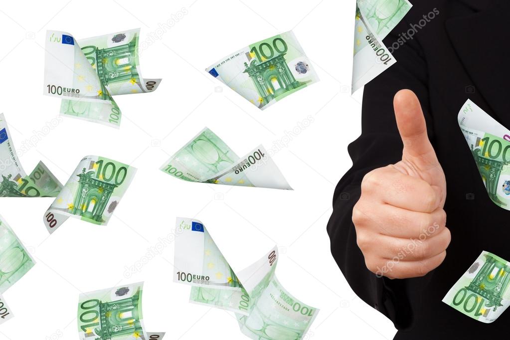 Euro Banknotes with Confirmation Sign of Business Woman
