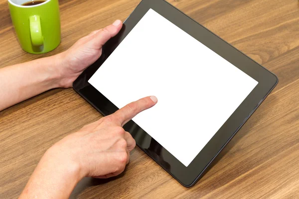 Tableta de mano con pantalla en blanco — Foto de Stock