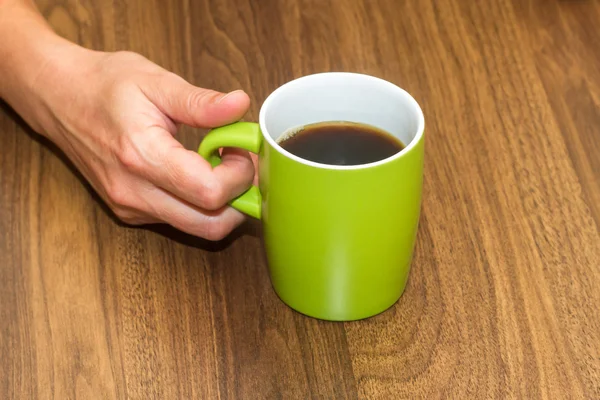 Woman Hand Holding Green Mug — Stock Photo, Image