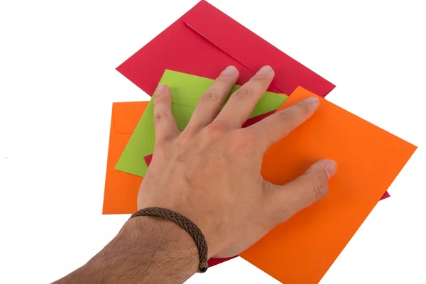 Hand on Envelopes — Stock Photo, Image