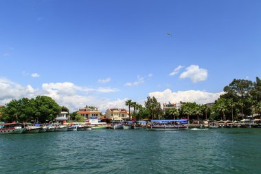 Dalyan sahil şeridi üzerinde tekne