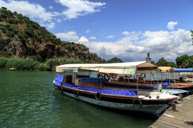 Dalyan sahil şeridi üzerinde tekne