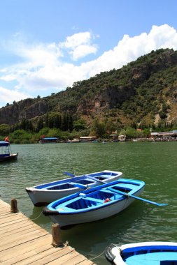 Dalyan sahil şeridi üzerinde tekne