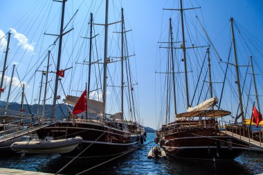 Sailboats Anchored on Harbor