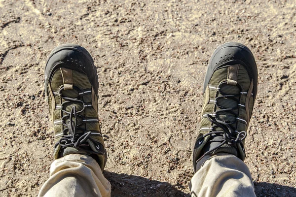 Scarpa con scarpa da trekking — Foto Stock