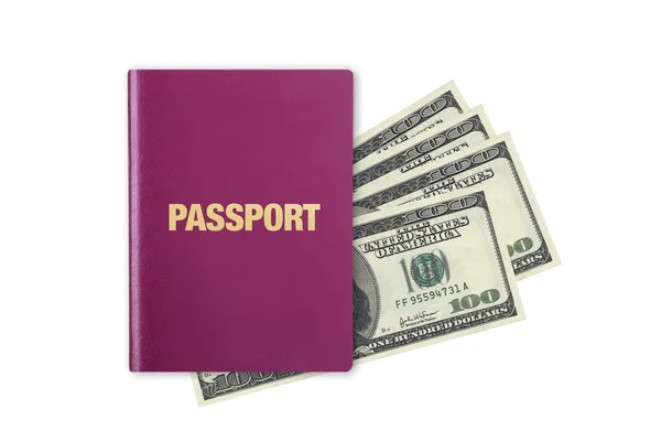 在美元钞票上的护照 — 图库照片
