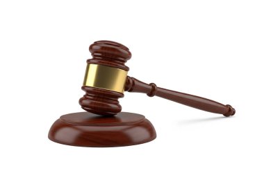 3d rendering of a wooden judges gavel with a shiny brass band resting on its sound block isolated on white background symbolizing justice authority and legal decision making