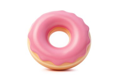 Gerçekçi tatlı bir çöreğin 3 boyutlu yorumlanması pembe çilekli krema ve renkli serpintiler yemek reklamı ve tasarım için beyaz arka planda izole edilmiş..