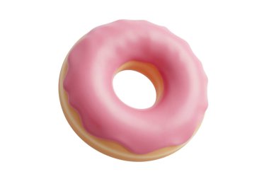 Gerçekçi tatlı bir çöreğin 3 boyutlu yorumlanması pembe çilekli krema ve renkli serpintiler yemek reklamı ve tasarım için beyaz arka planda izole edilmiş..