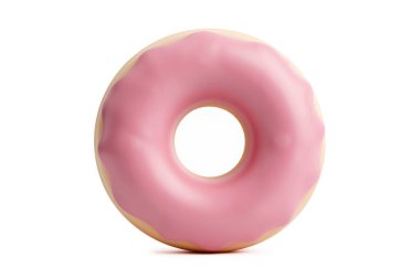 Gerçekçi tatlı bir çöreğin 3 boyutlu yorumlanması pembe çilekli krema ve renkli serpintiler yemek reklamı ve tasarım için beyaz arka planda izole edilmiş..