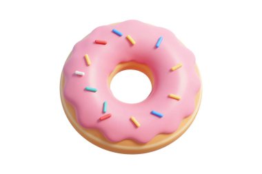 Gerçekçi tatlı bir çöreğin 3 boyutlu yorumlanması pembe çilekli krema ve renkli serpintiler yemek reklamı ve tasarım için beyaz arka planda izole edilmiş..