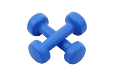 Bir çift mavi dambılın 3 boyutlu çizimi, oyun değeri biçimi, yumuşak gölgelendirmeli düşük polyester estetik, kenar görünümü.